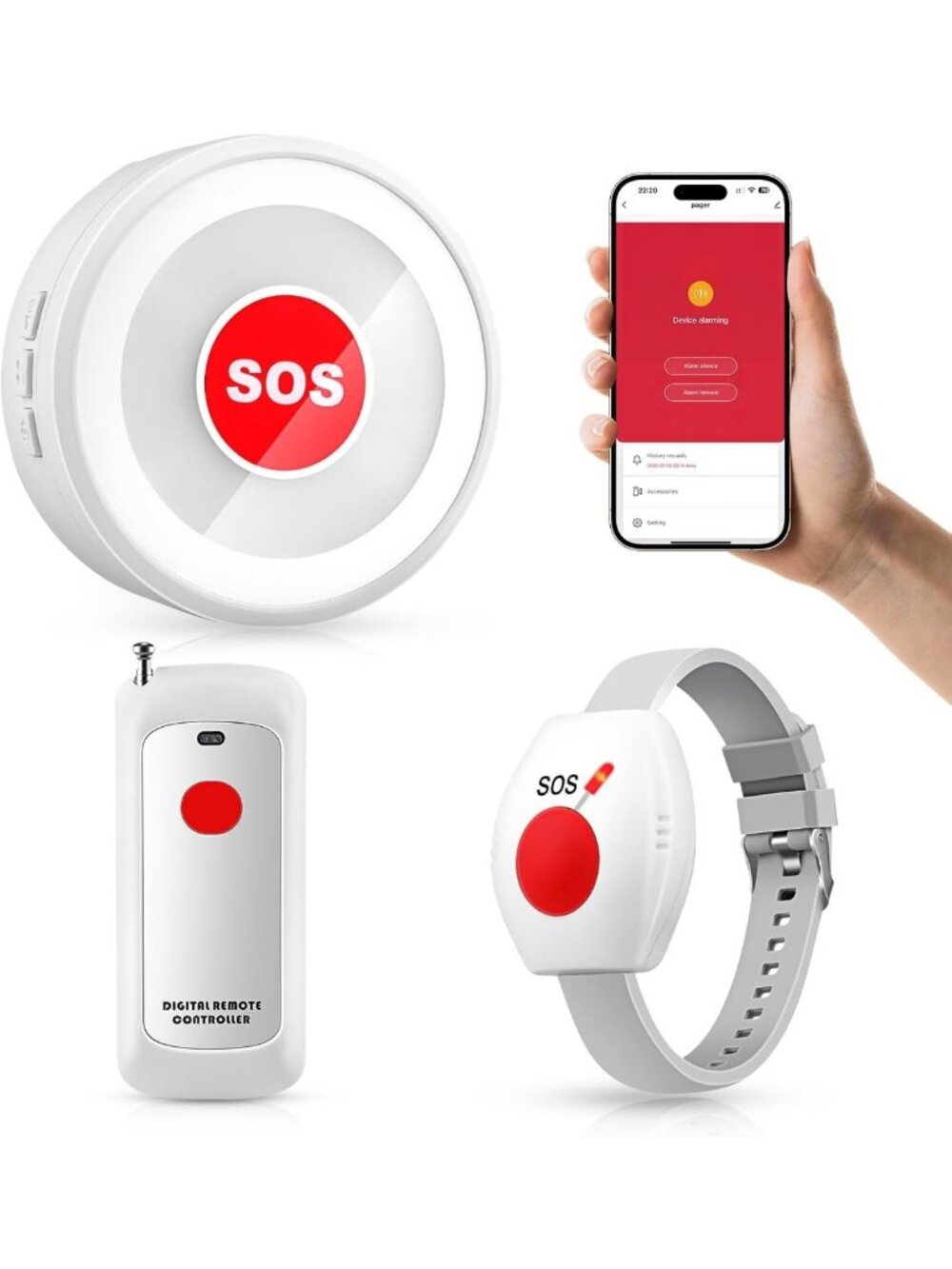 Elderly Caregiver Pager Call Button - No Monthly Fee Medical Alert System, Panic